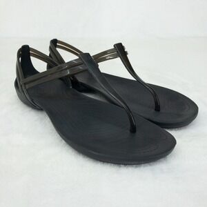 Crocs Isabella T-Strap Sandals Womens 8 Black Iconic Comfort Lightweight